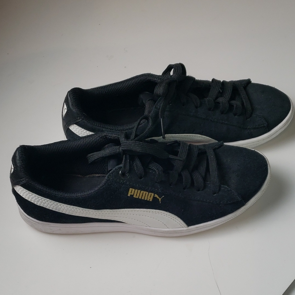 PUMA Black Suede Sneakers with White Stripe Size 4.5